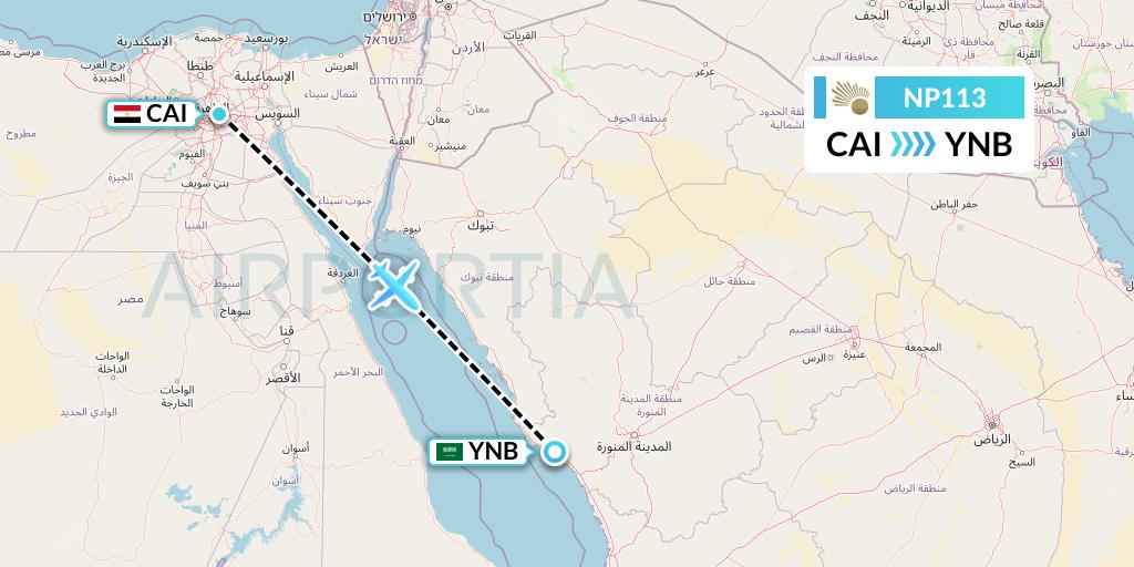 NP113 Nile Air Flight Map: Cairo to Yanbu