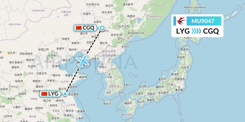 MU9047 China Eastern Airlines Flight Map: Lianyungang to Changchun