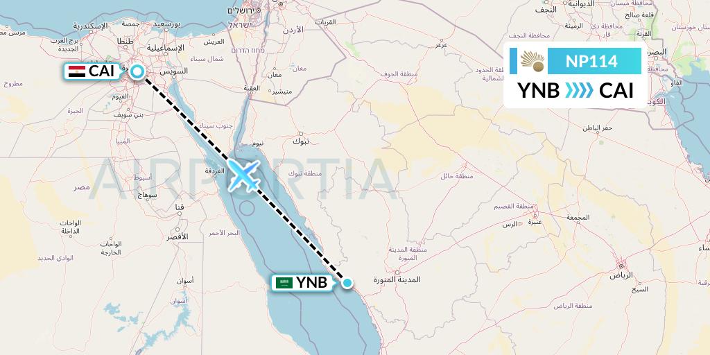 NP114 Nile Air Flight Map: Yanbu to Cairo