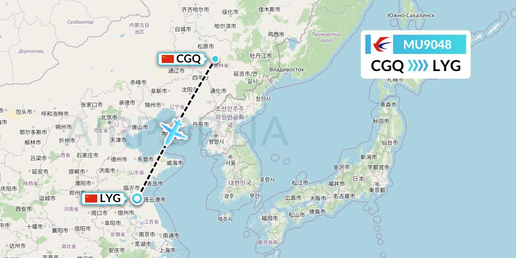 MU9048 China Eastern Airlines Flight Map: Changchun to Lianyungang