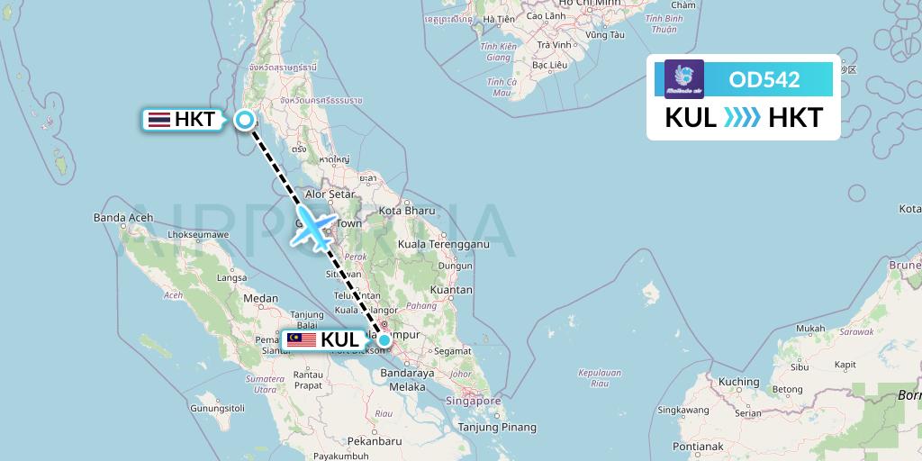 OD542 Batik Air Malaysia Flight Map: Kuala Lumpur to Phuket