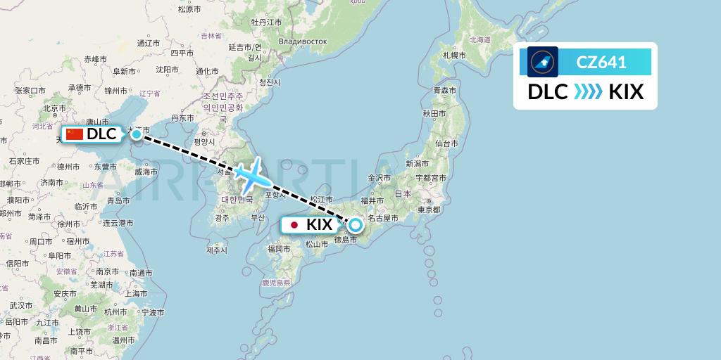 CZ641 China Southern Airlines Flight Map: Dalian to Osaka