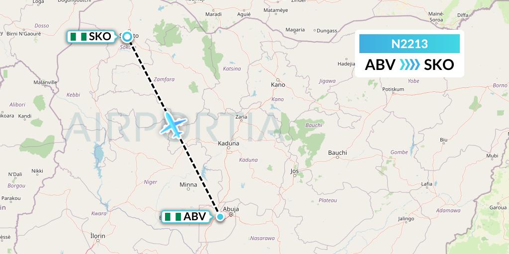 N2213 Aero Contractors Company Of Nigeria Flight Map: Abuja to Sokoto