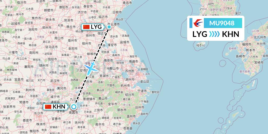 MU9048 China Eastern Airlines Flight Map: Lianyungang to Nanchang