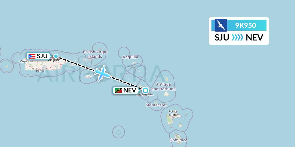 9K950 Cape Air Flight Map: San Juan to Nevis