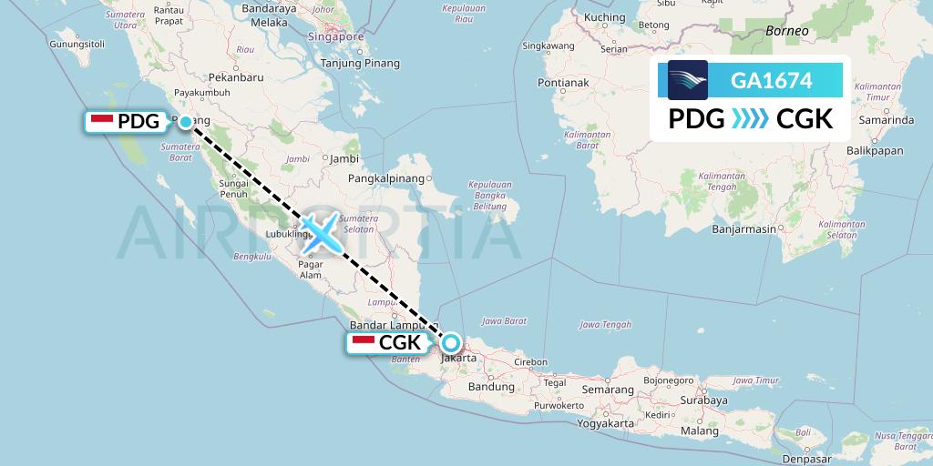 GA1674 Garuda Indonesia Flight Map: Padang to Jakarta