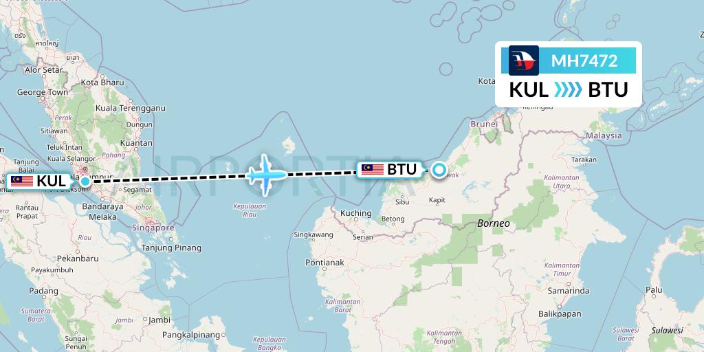 MH7472 Malaysia Airlines Flight Map: Kuala Lumpur to Bintulu