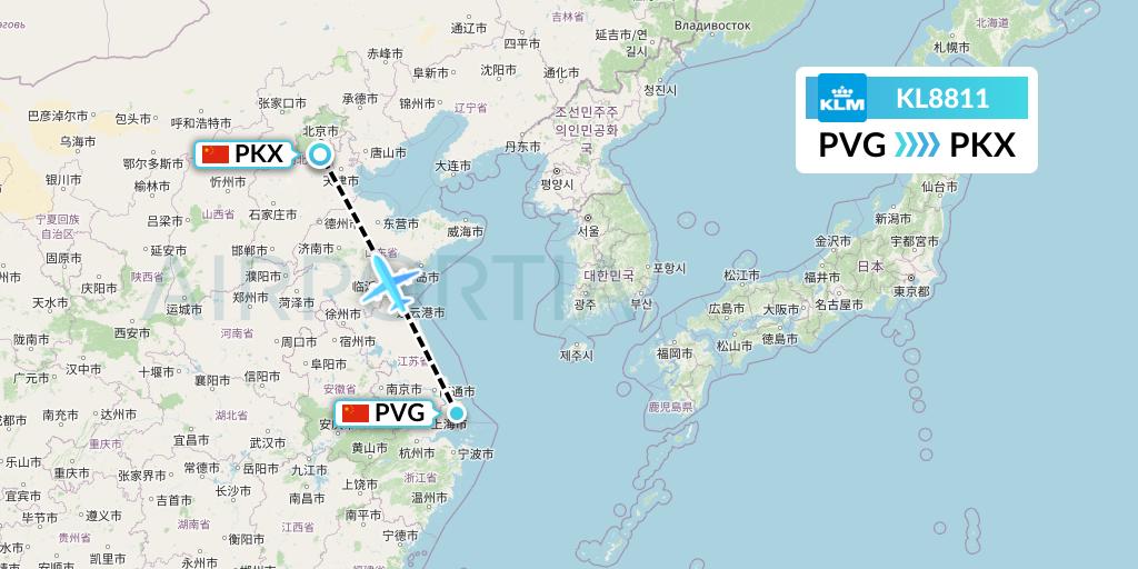 KL8811 KLM Flight Map: Shanghai to Beijing