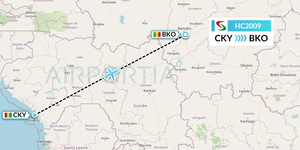 HC2009 Air Senegal Flight Map: Conakry to Bamako
