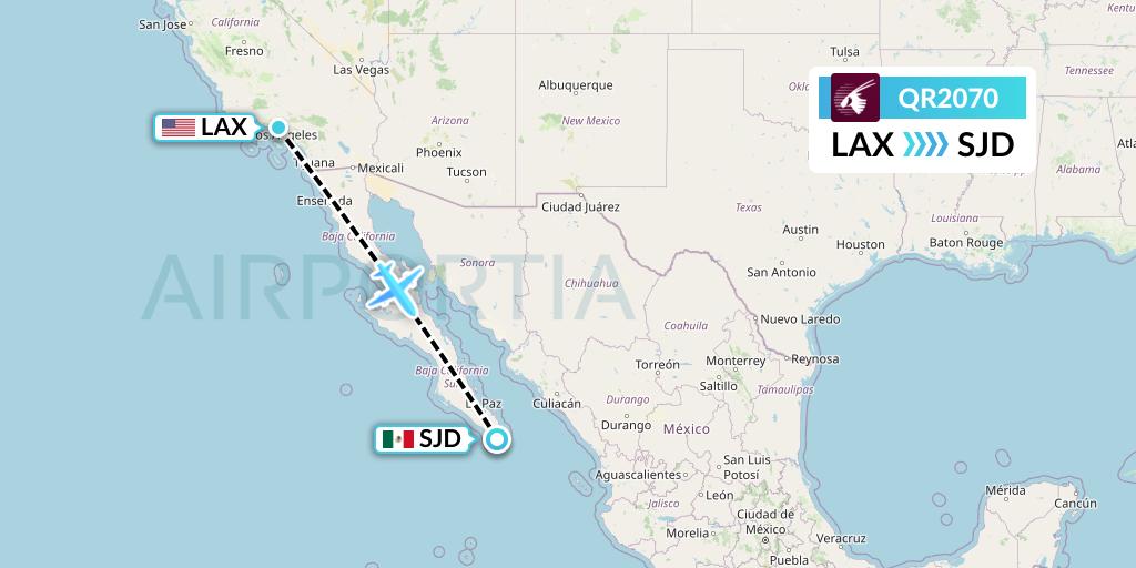 QR2070 Qatar Airways Flight Map: Los Angeles to San Jose del Cabo