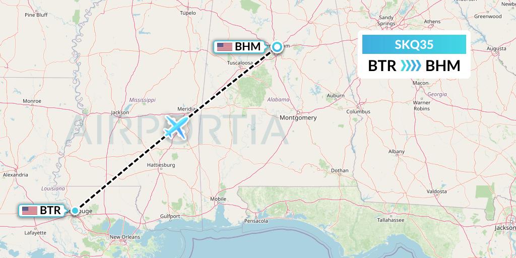 SKQ35 Labcorp Flight Map: Baton Rouge to Birmingham