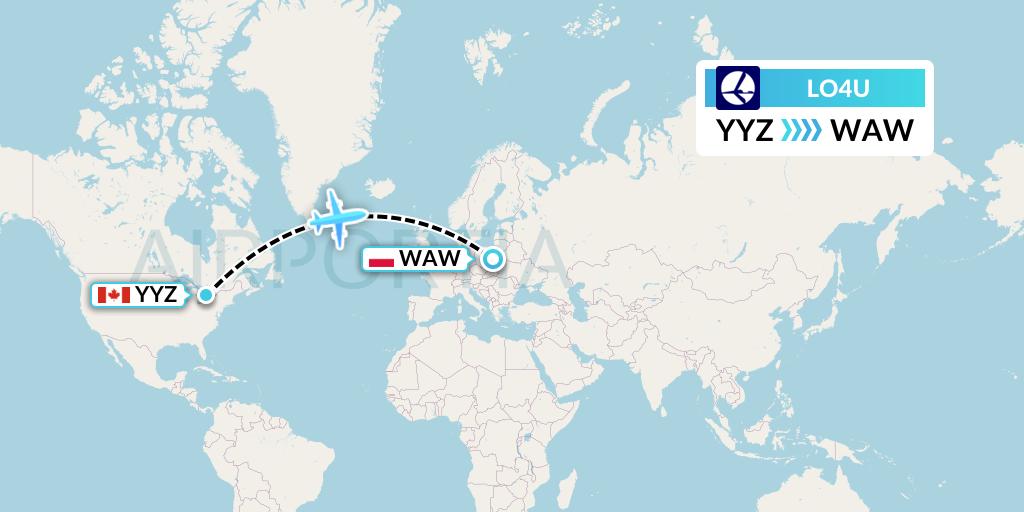 LO4U LOT Flight Map: Toronto to Warsaw