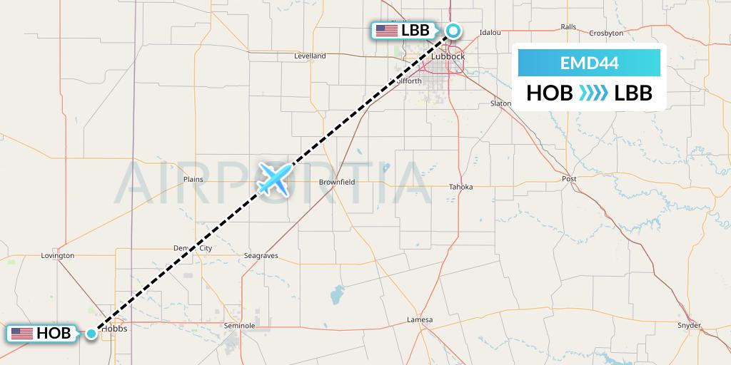EMD44 Eaglemed Flight Map: Hobbs to Lubbock