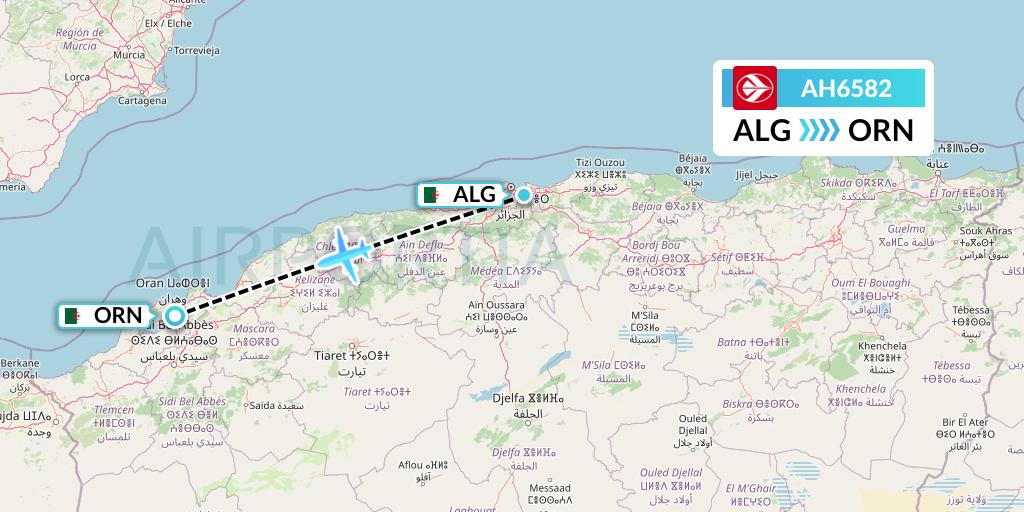AH6582 Air Algerie Flight Map: Algiers to Oran