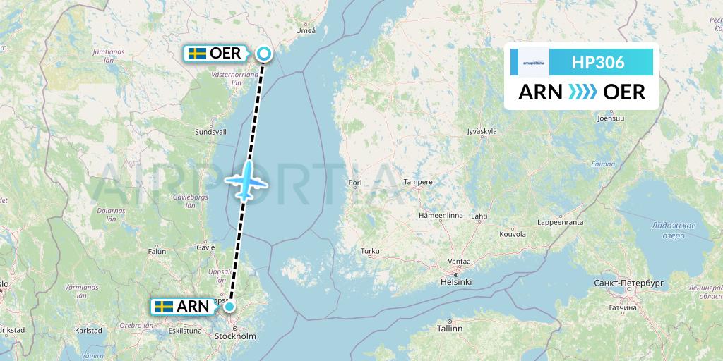 HP306 Amapola Flyg Flight Map: Stockholm to Ornskoldsvik