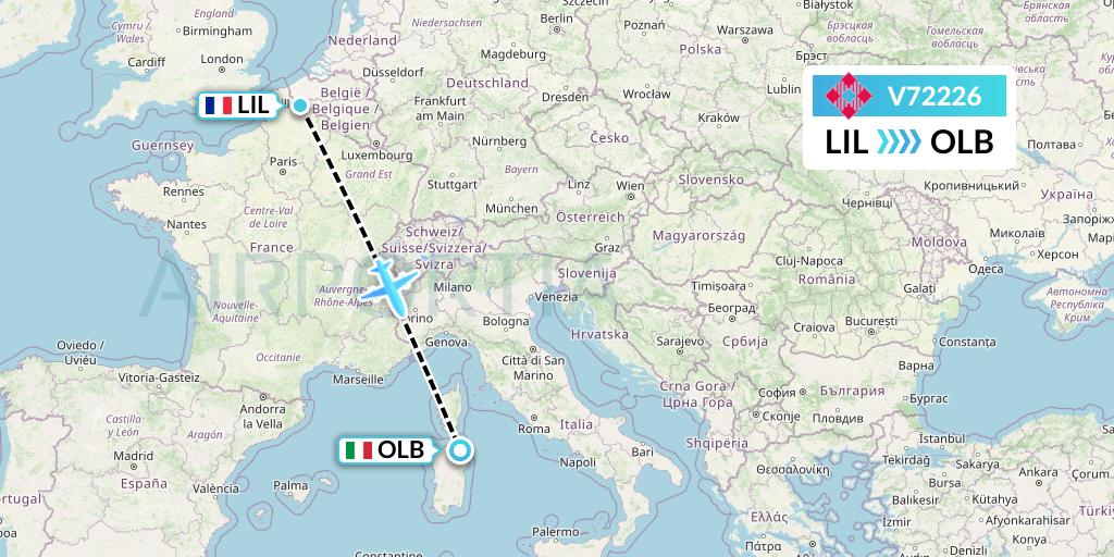 V72226 Volotea Flight Map: Lille to Olbia