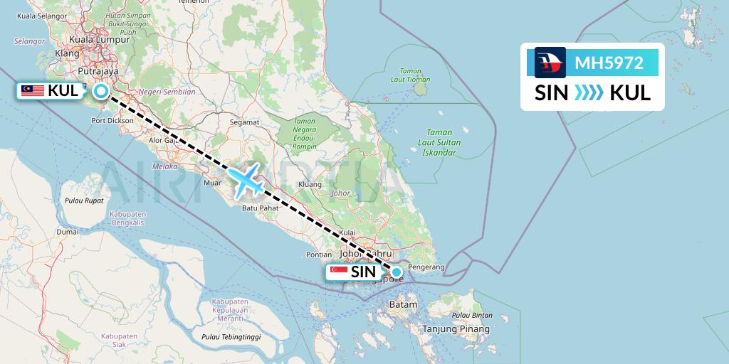 MH5972 Malaysia Airlines Flight Map: Singapore to Kuala Lumpur