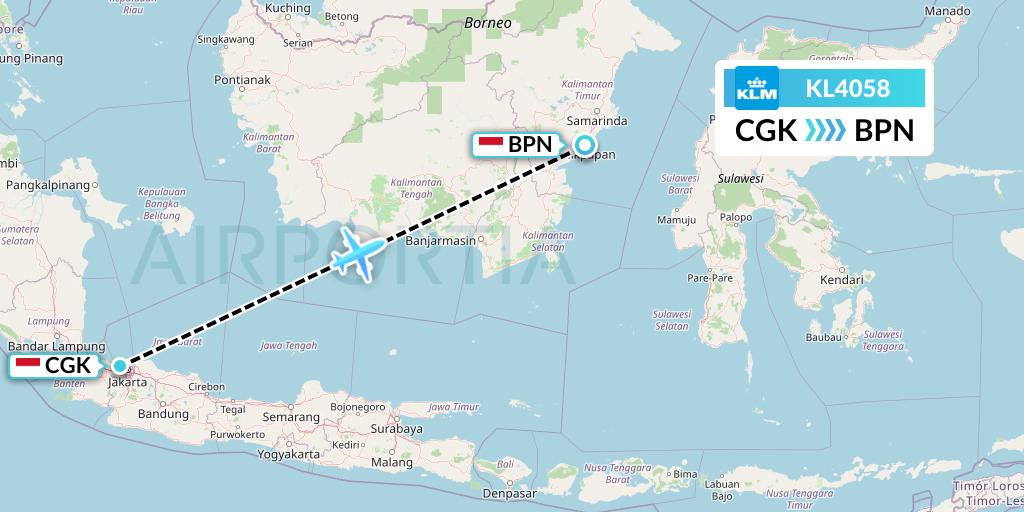 KL4058 KLM Flight Map: Jakarta to Balikpapan