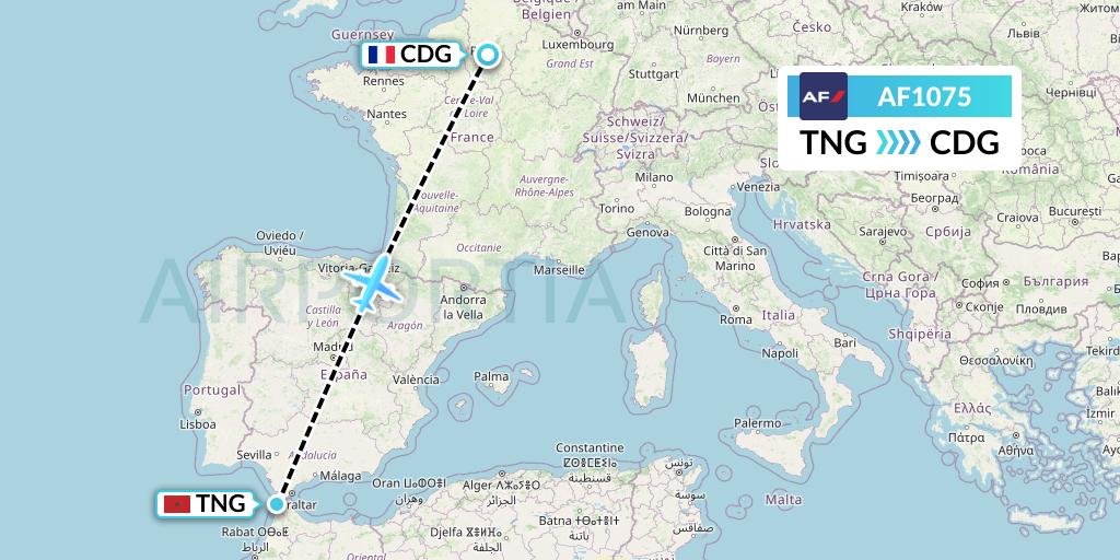 AF1075 Air France Flight Map: Tangier to Paris