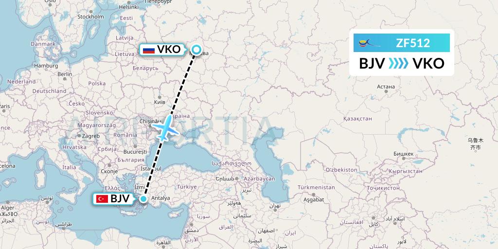 ZF512 Azur Air Flight Map: Bodrum to Moscow
