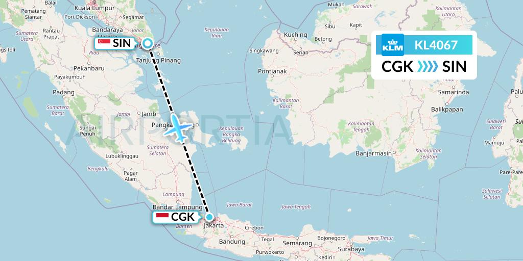 KL4067 KLM Flight Map: Jakarta to Singapore