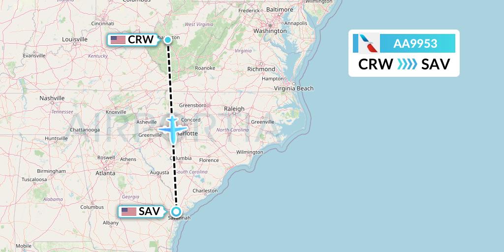 AA9953 Flight Status American Airlines Charleston to Savannah (AAL9953)