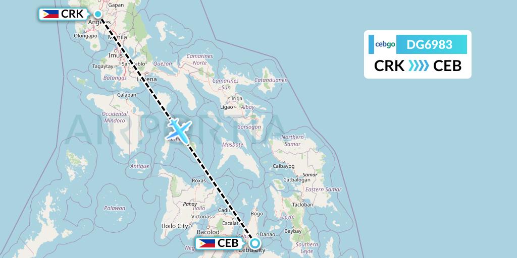 DG6983 Cebgo Flight Map: Angeles City to Cebu