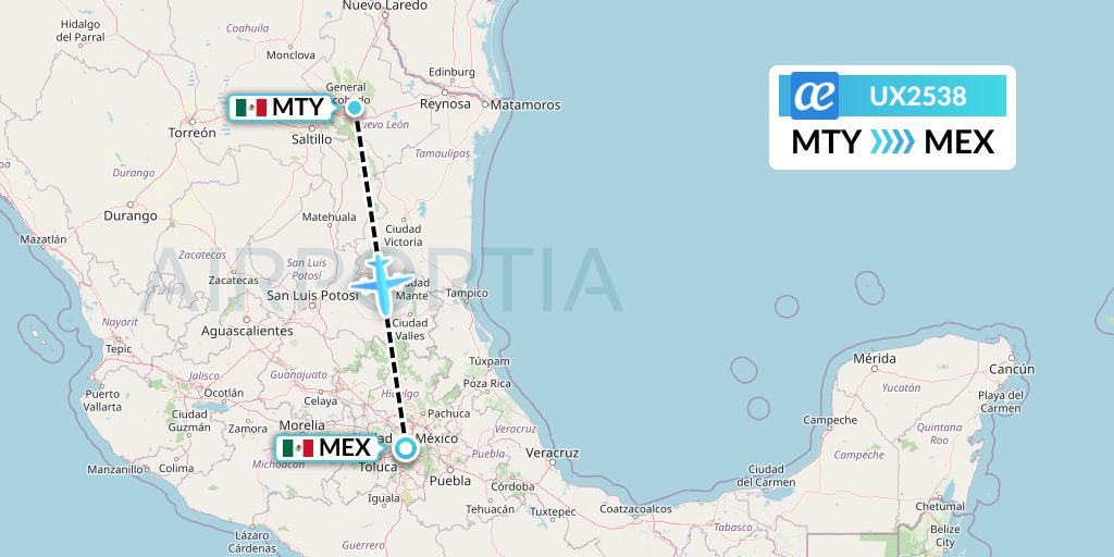 UX2538 Air Europa Flight Map: Monterrey to Mexico City