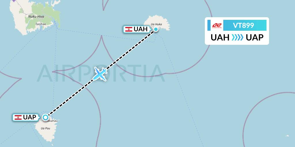 VT899 Air Tahiti Flight Map: Ua Huka to Ua Pou