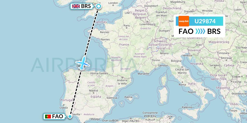U29874 EasyJet Flight Map: Faro to Bristol