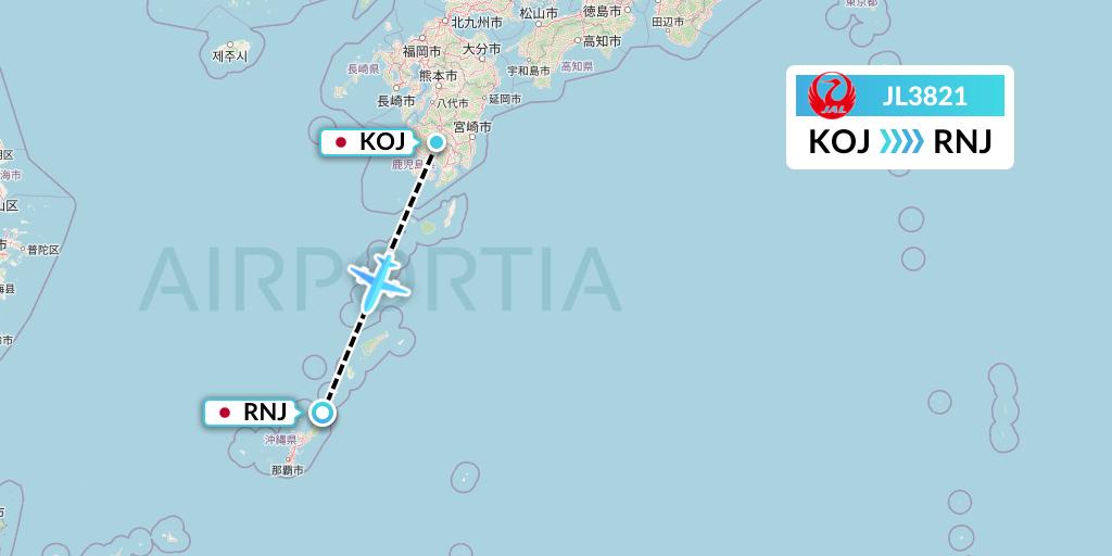 JL3821 Japan Airlines Flight Map: Kagoshima to Yoronjima