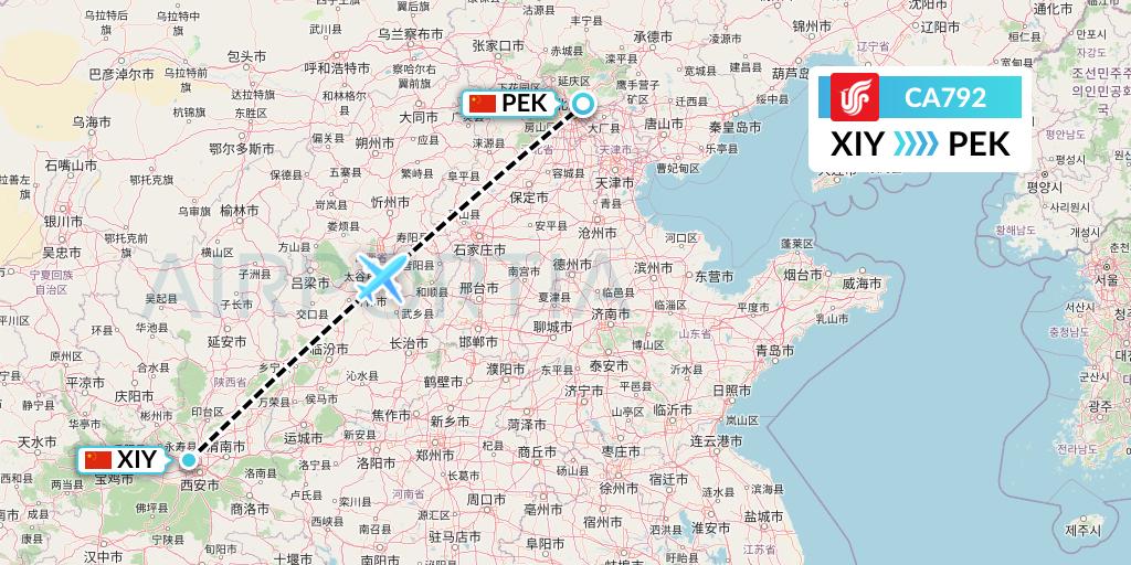CA792 Air China Flight Map: Xi'an to Beijing