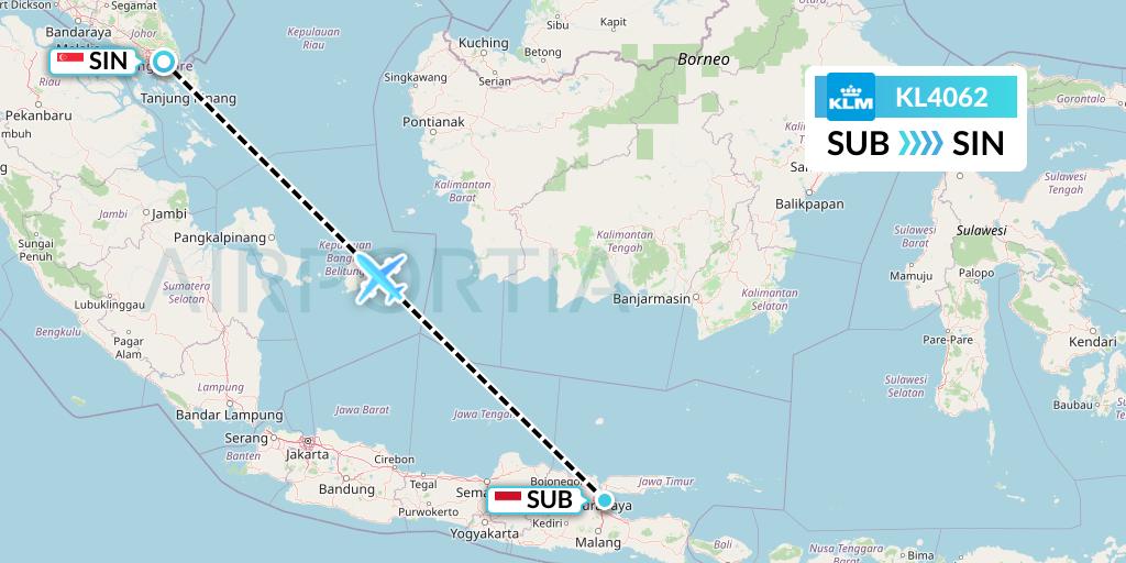 KL4062 KLM Flight Map: Surabaya to Singapore