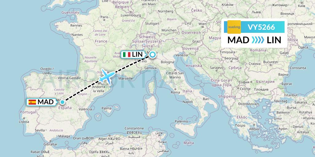 VY5266 Vueling Flight Map: Madrid to Milan