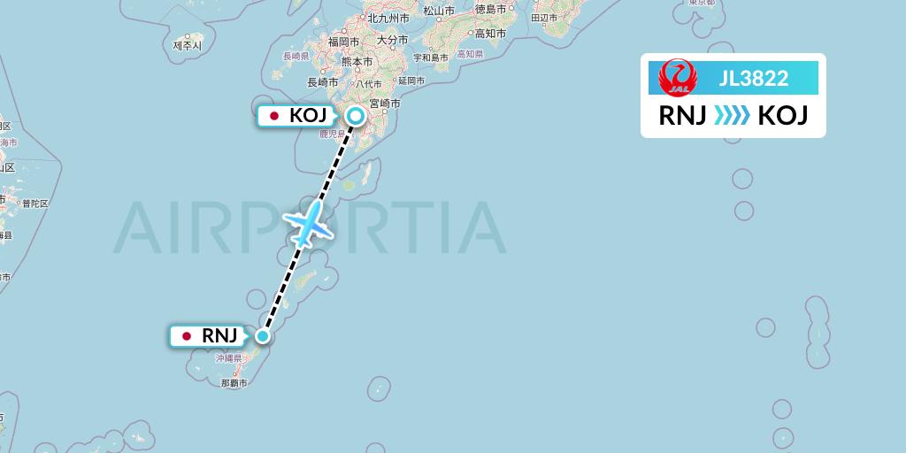 JL3822 Japan Airlines Flight Map: Yoronjima to Kagoshima