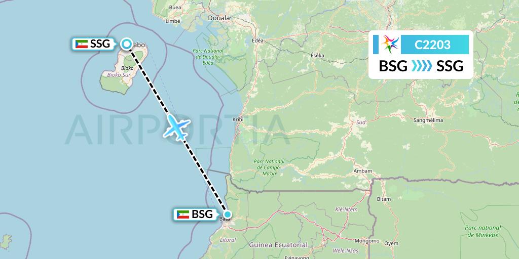 C2203 Ceiba Intercontinental Flight Map: Bata to Malabo