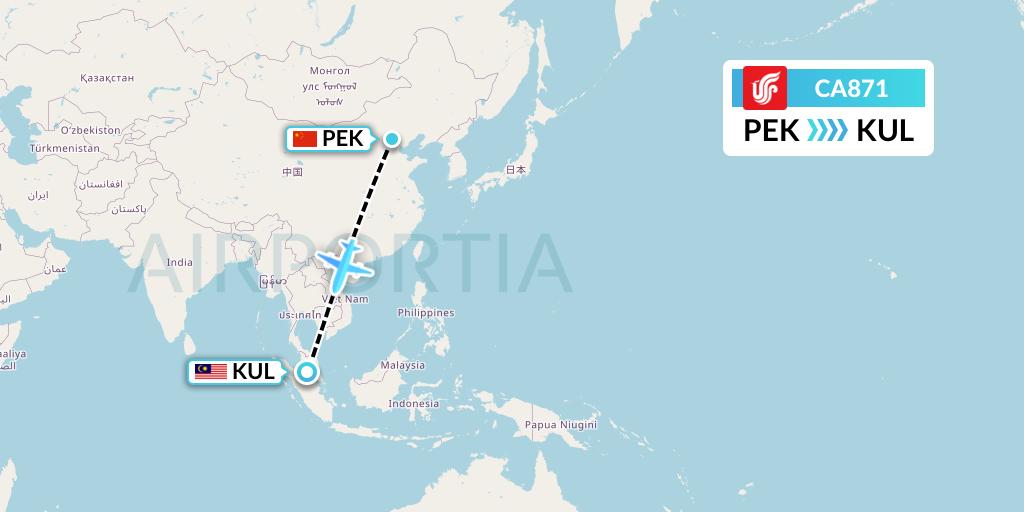 CA871 Air China Flight Map: Beijing to Kuala Lumpur
