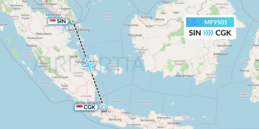 MF9501 Xiamen Airlines Flight Map: Singapore to Jakarta