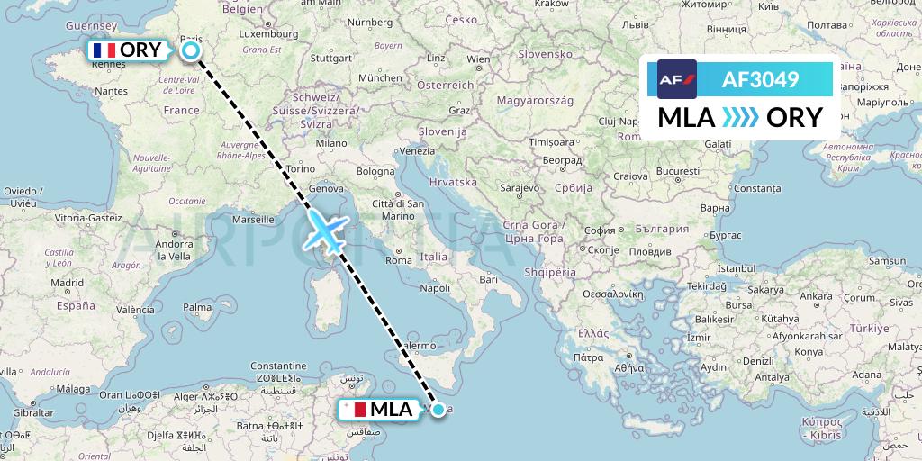 AF3049 Air France Flight Map: Malta to Paris