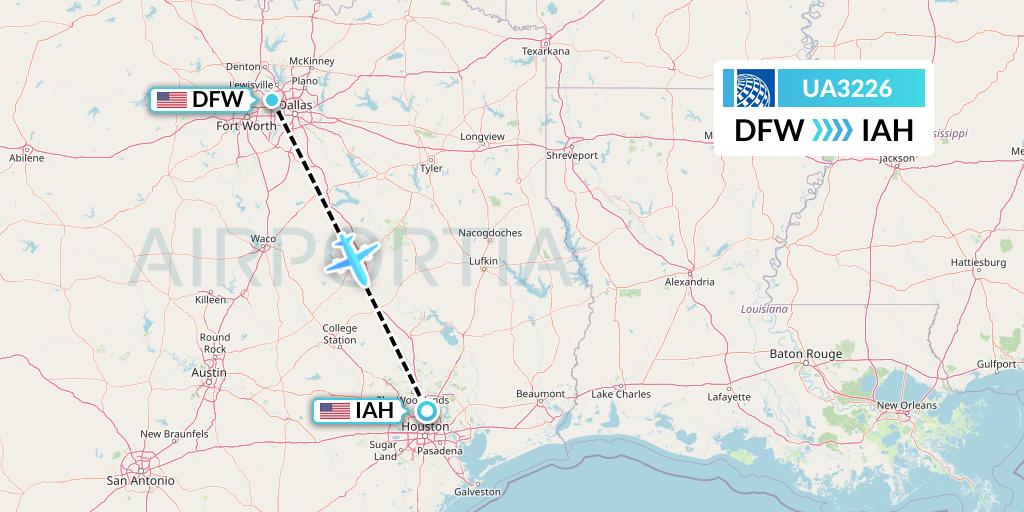 UA3226 United Airlines Flight Map: Dallas to Houston