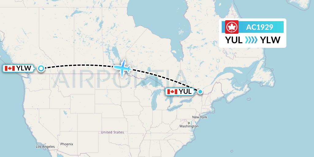 AC1929 Air Canada Flight Map: Montreal to Kelowna