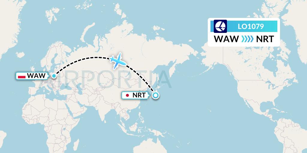 LO1079 LOT Flight Map: Warsaw to Tokyo