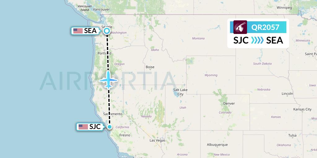 QR2057 Qatar Airways Flight Map: San Jose to Seattle