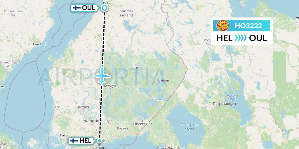 HO3222 Juneyao Airlines Flight Map: Helsinki to Oulu