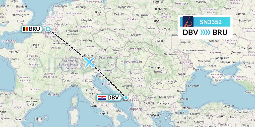 SN3352 Brussels Airlines Flight Map: Dubrovnik to Brussels