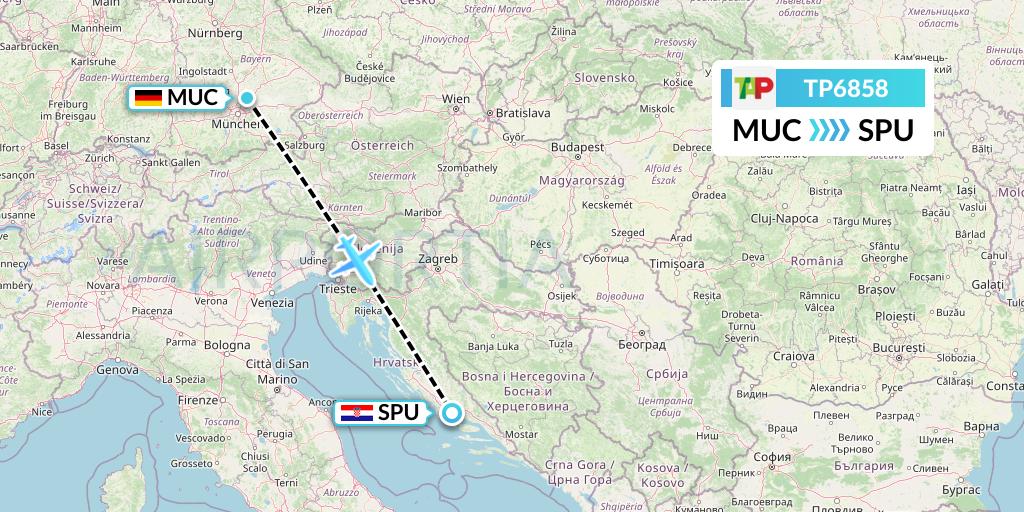 TP6858 TAP Portugal Flight Map: Munich to Split
