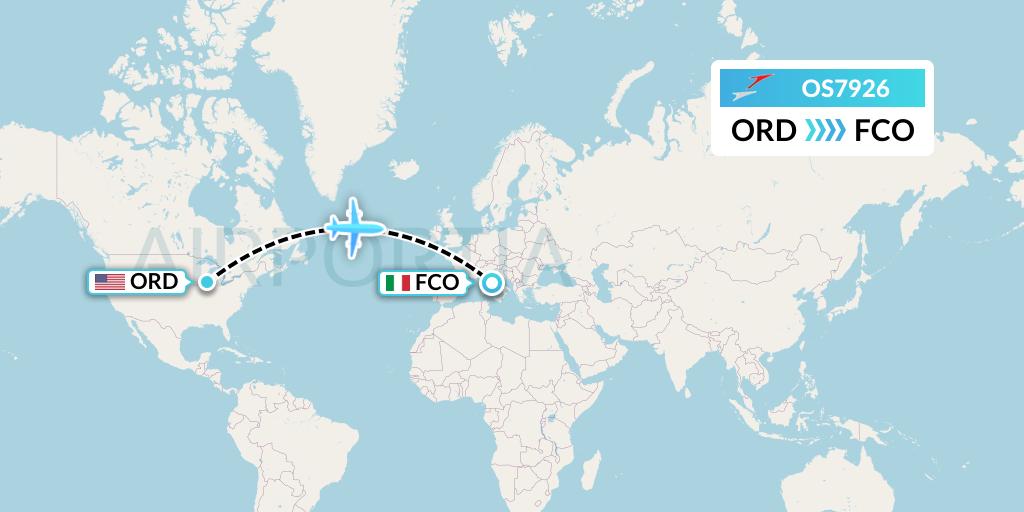 OS7926 Austrian Airlines Flight Map: Chicago to Rome