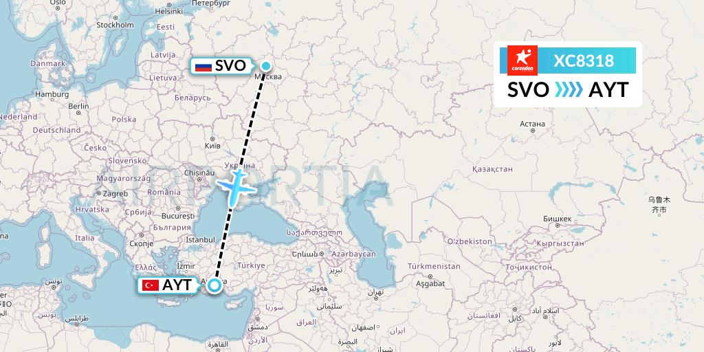 XC8318 Corendon Airlines Flight Map: Moscow to Antalya