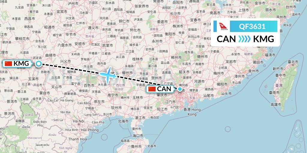 QF3631 Qantas Flight Map: Guangzhou to Kunming