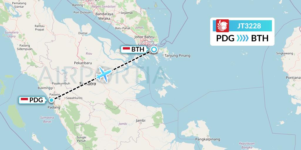 JT3228 Lion Airlines Flight Map: Padang to Batam